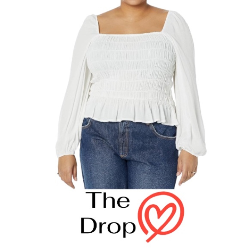 2X White Smocked Blouse from The Drop, NWT
